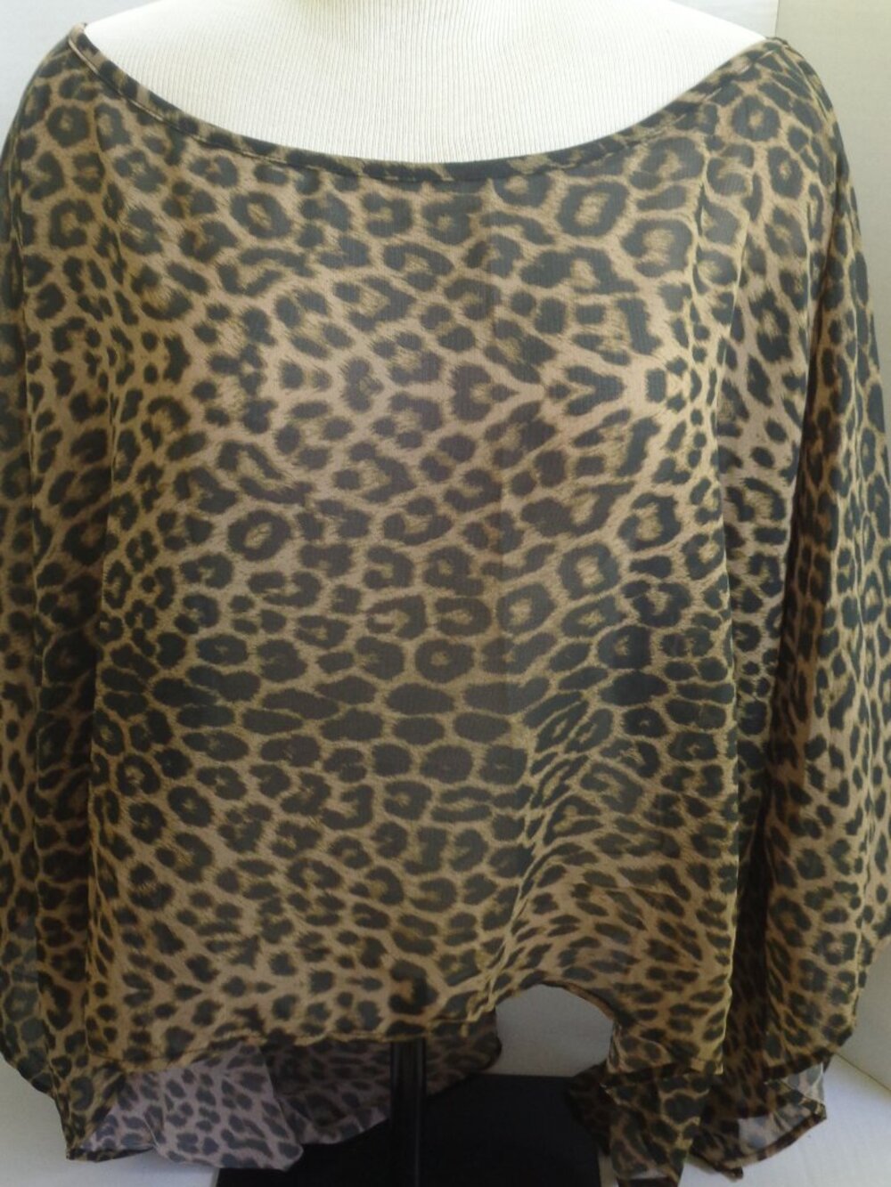 Leopard Print Kimono Sheer Pullover Top Long Flutter Sleeves